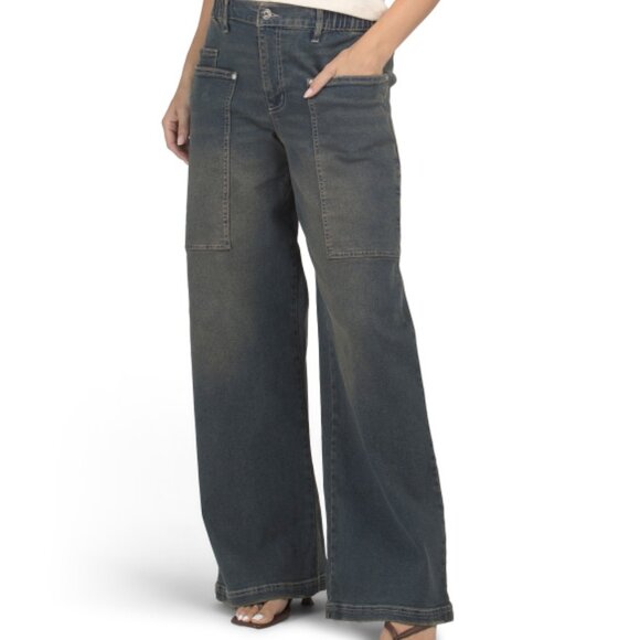 NEW MADDEN GIRL Seam Detail Wide Leg Jeans IN Dark Wash for women 825 2m7 - Picture 1 of 4